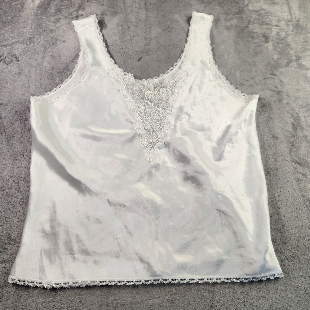 Vintage Satin Lace Camisole Top L Large White Romantic Lingerie Y2K Festival